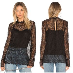 Theory Lace Top Women's M Black Lace Long Sleeve Blouse Top No Cami